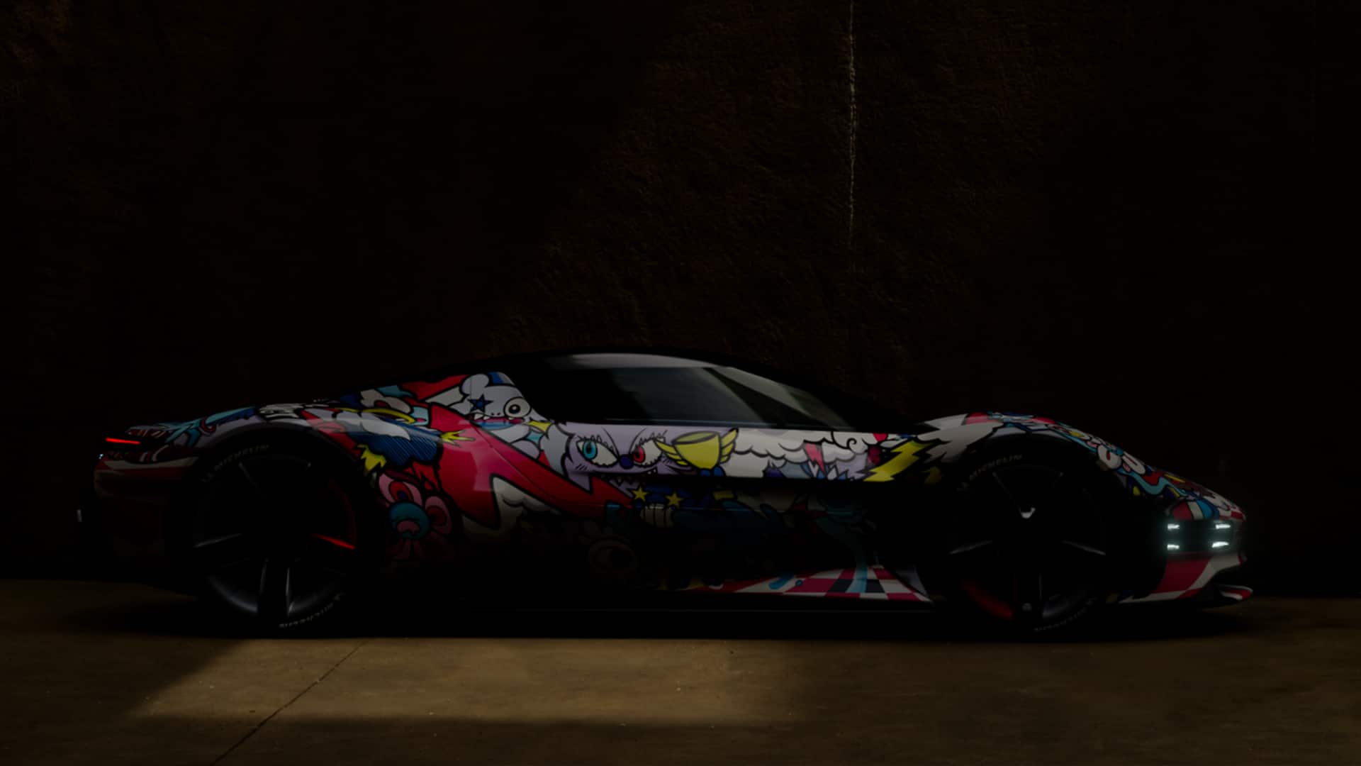 La Porsche Vision Gran Turismo et sa livrée artistique préparée en direct au Gamescom 2022 par l'artiste Belge VEXX