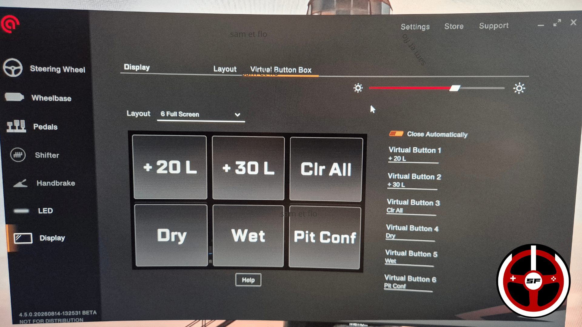 les réglages de la virtual button box dans racehub